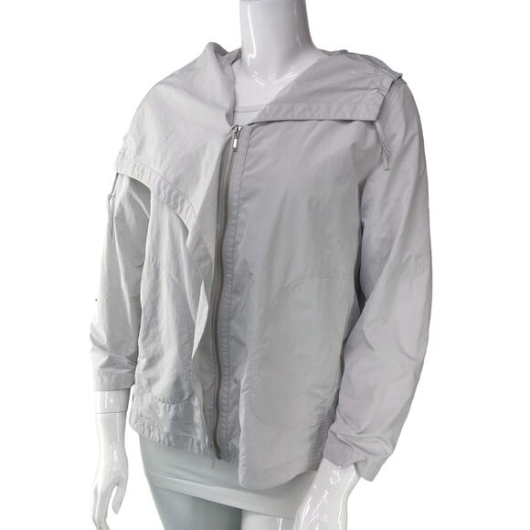Chicos Womens Size 2 US 12 Large Gray Full Zip Jacket Oversized Hood Nylon Blend - Picture 1 of 15